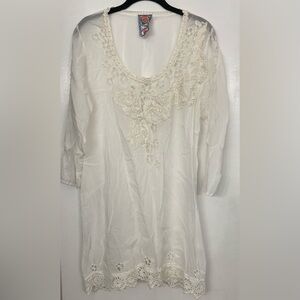 Johnny Was White Embroidered Cupra Blouse